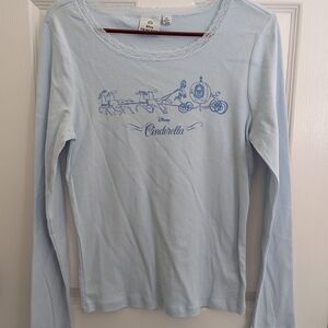 Disney Cinderella Light Blue Lace Trim Womens Shirt M